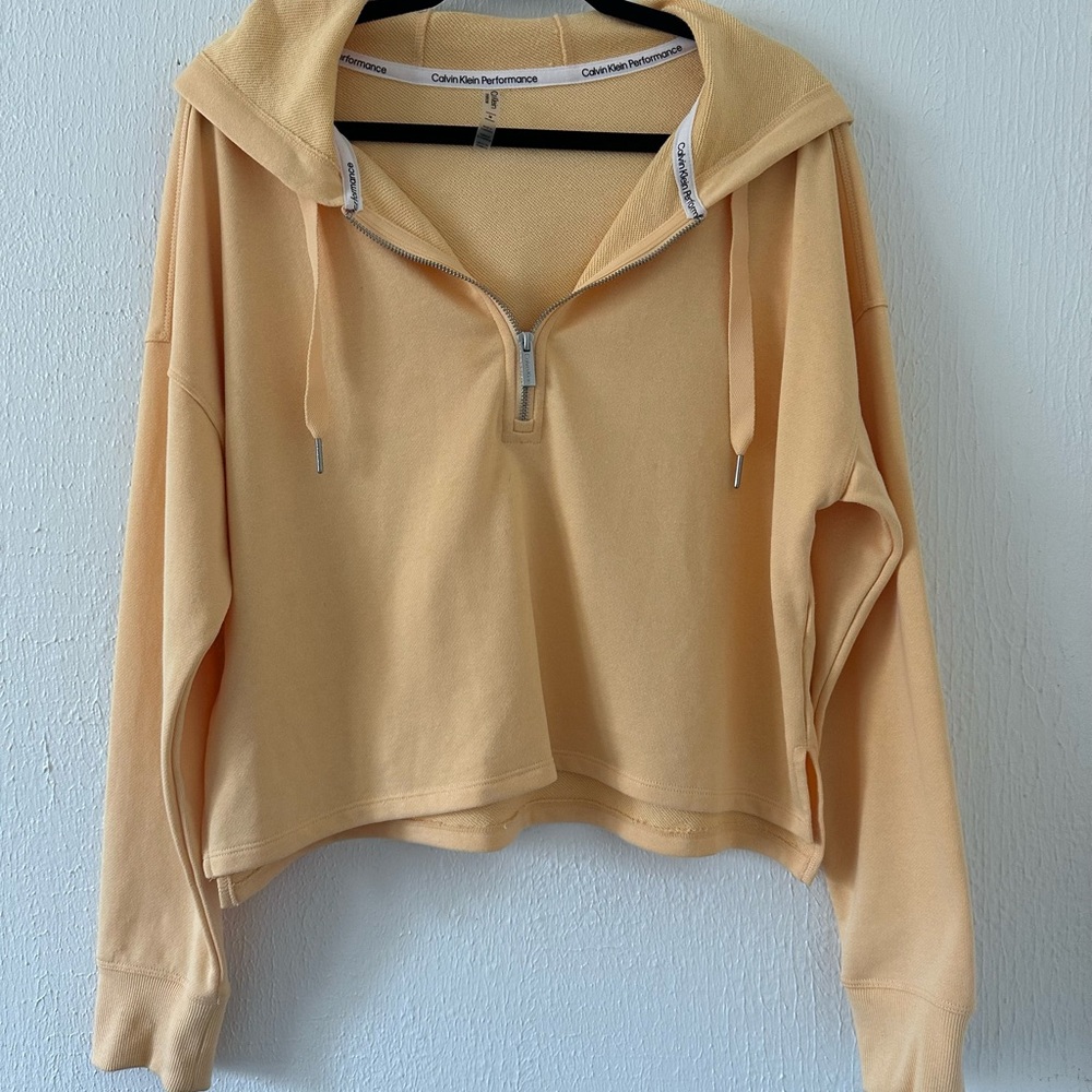 Calvin Klein Performance Woman's crop zipper hoodie. Color Tangerine/Yellow